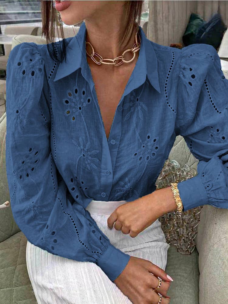 CASUAL FASHION HOLLOW BUBBLE SLEEVE CARDIGAN