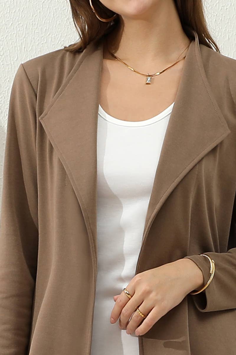 CWOCO153-P_DRAPE OPEN FRONT OFFICE TRENCH JACKET BLAZER