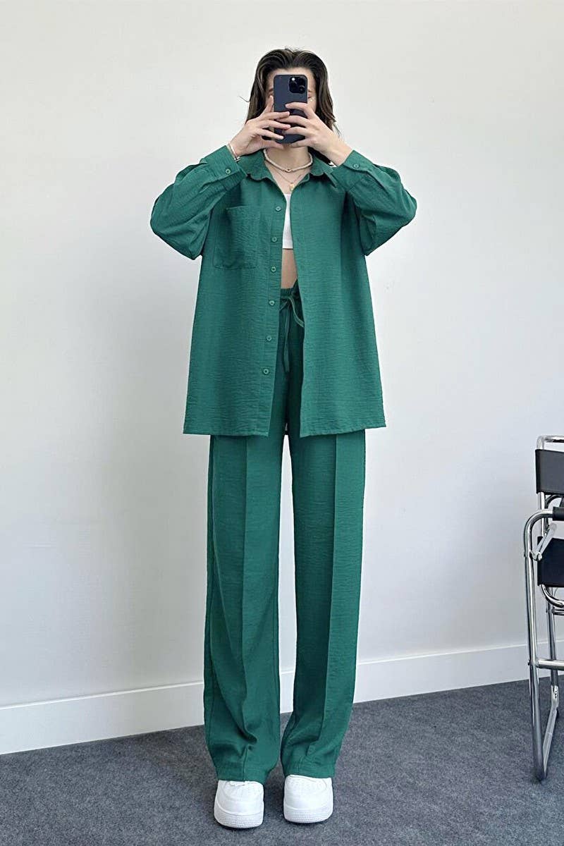 CWSS1061_WOMEN'S LOOSE LONG-SLEEVED SHIRT TWO-PIECE SUIT