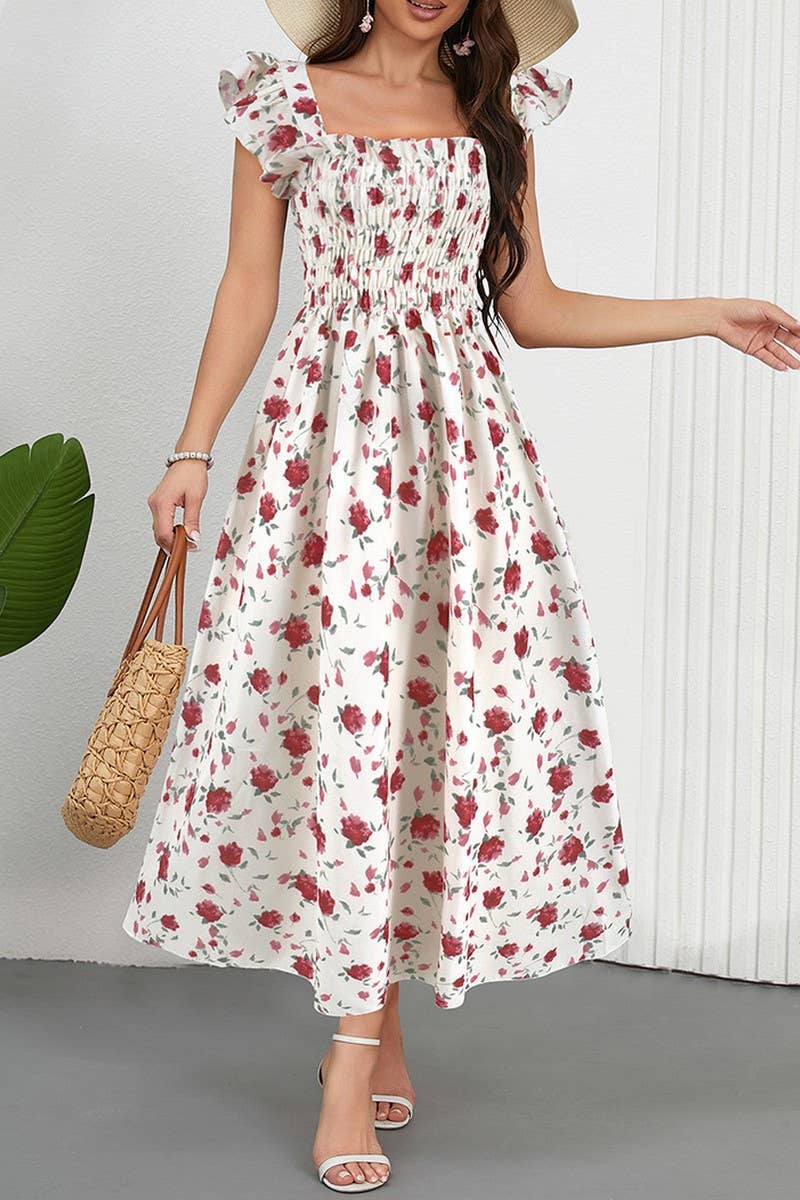 CWDMD6205_FLORAL FLUTTER SLEEVE SQUARE NECK MAXI DRESS