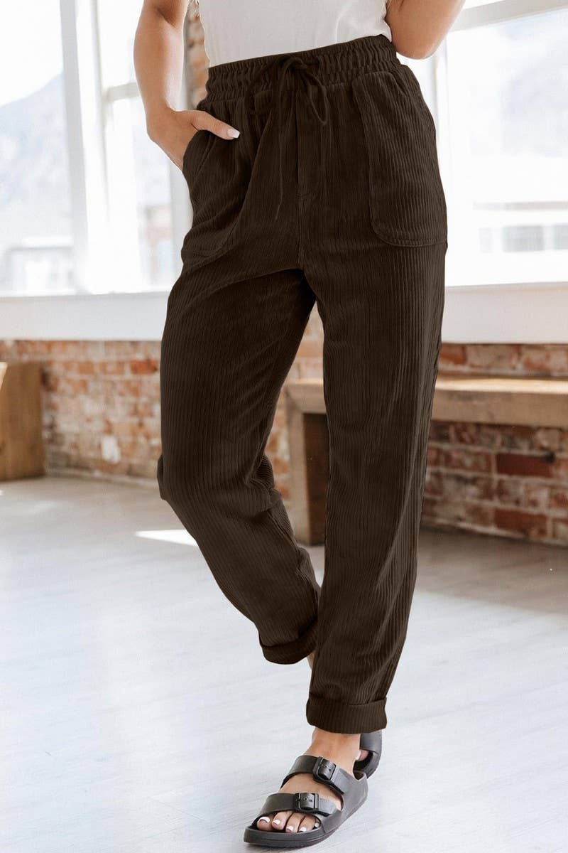 CWBLP0479_CORDUROY ELASTIC WAISTBAND SIDE POCKET TROUSERS
