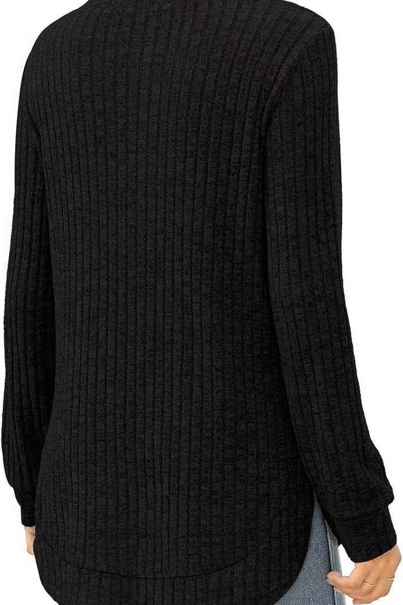 CWTBLL2383_ROUND NECK LONG SLEEVE SLIT SWALLOWTAIL TOP