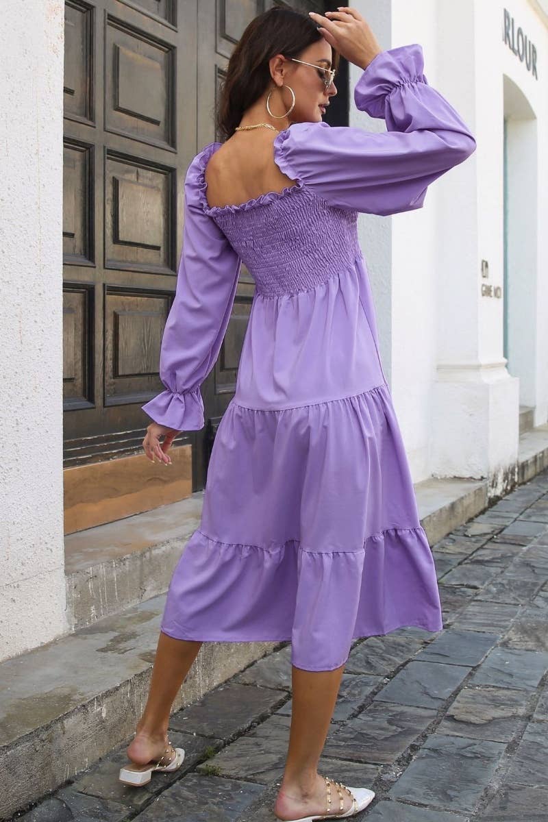 CWDMD3954_OFF-THE-SHOULDER DRESS WITH FLARED SLEEVES LONG