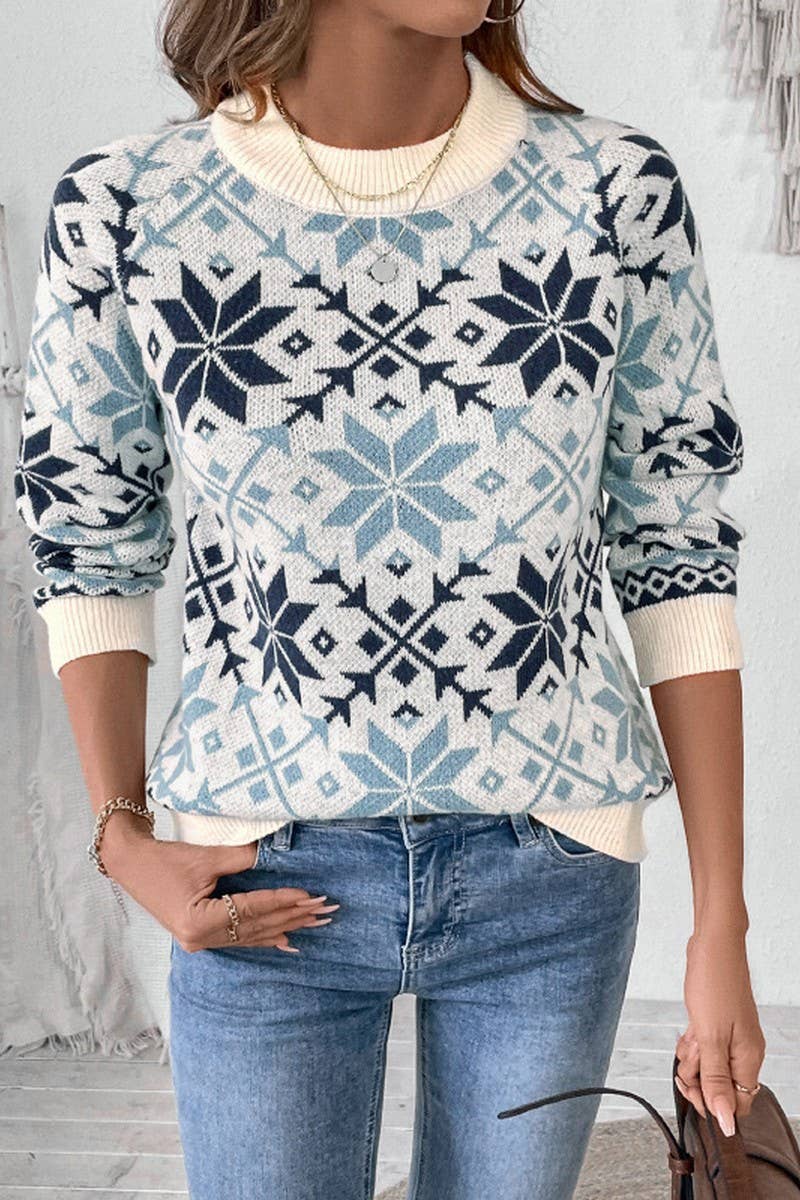 CWOSWL5906_JACQUARD ROUND FACE PULLOVER KNITTED SWEATER