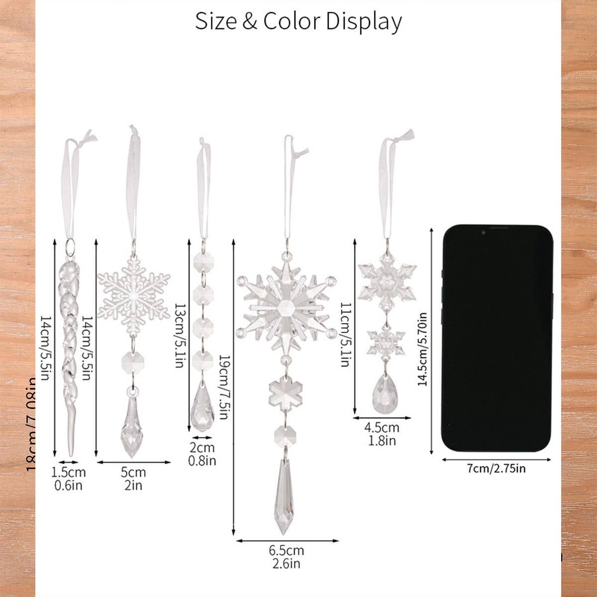 CWMM10169_18PCS CLEAR ACRYLIC ICICLE CHRISTMAS ORNAMENTS