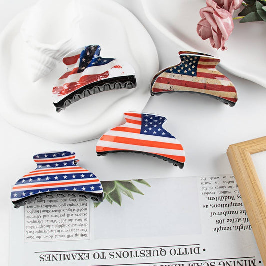 CWAHA1235_4TH OF JULY FLAG PRINT HAIR CLAW CLIP