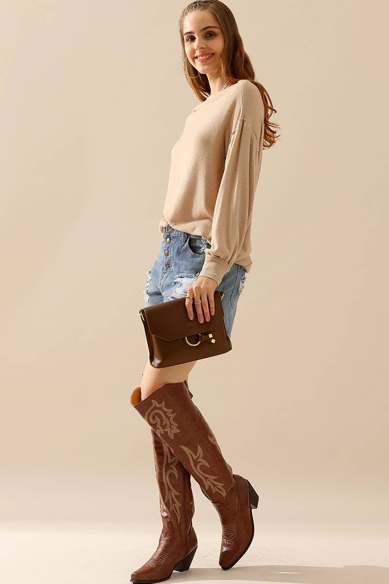 CWTTL1507_ NECK PULLOVER SWEATER KNIT TOP WITH RAW SEAM