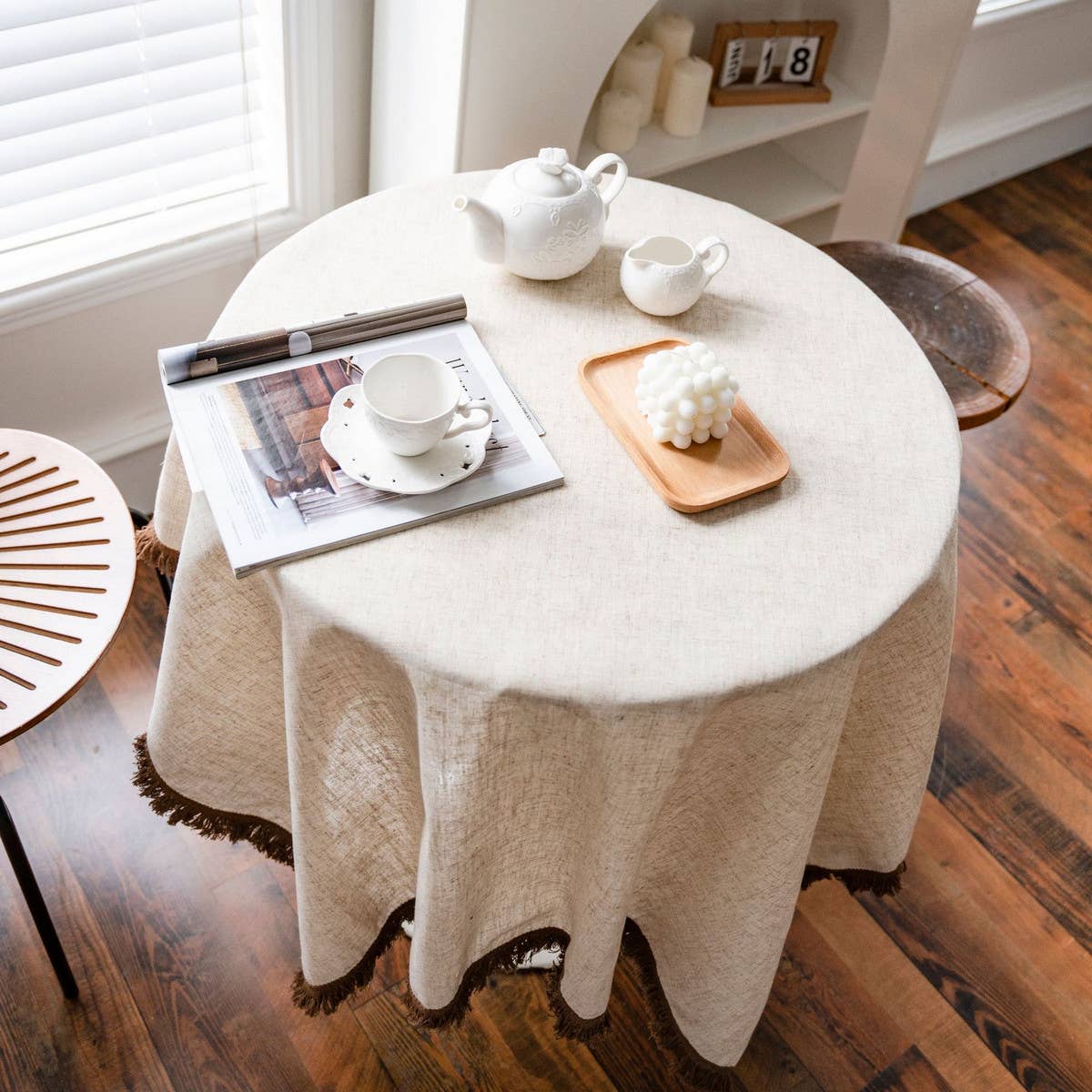 HOUSEHOLD SOLID COLOR KHAKI TASSEL DINING TABLE