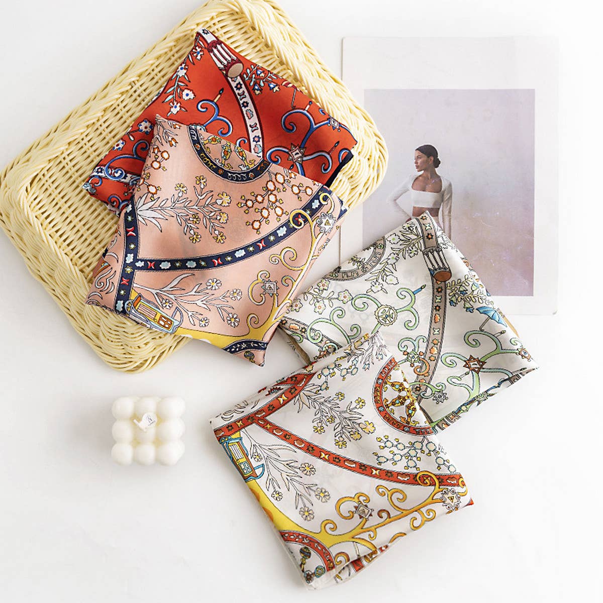 Floral Satin Square Scarf for Women’s Elegance