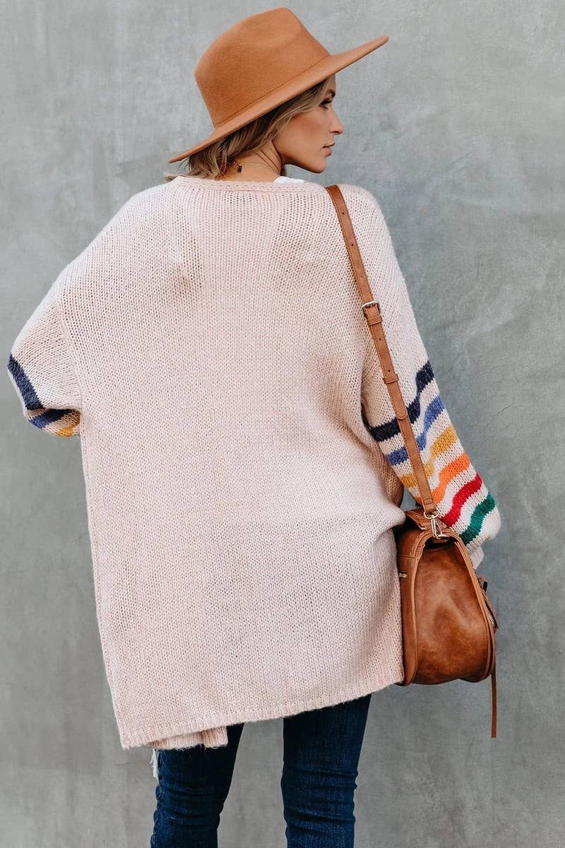 CWOCAL0924_STRIPED MID-LENGTH KNITTED CARDIGAN SWEATER