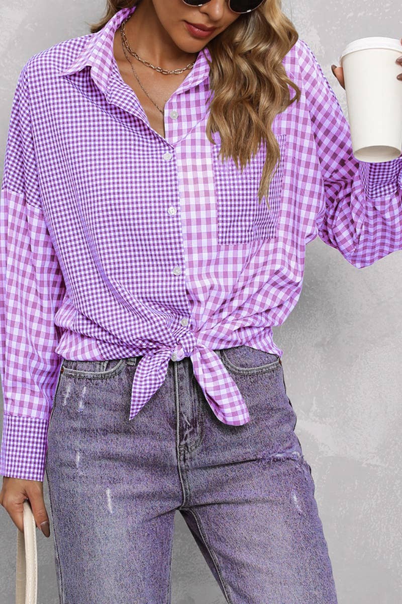 CWTSTL2078_COLOR-MATCHING PLAID LONG-SLEEVED SHIRT
