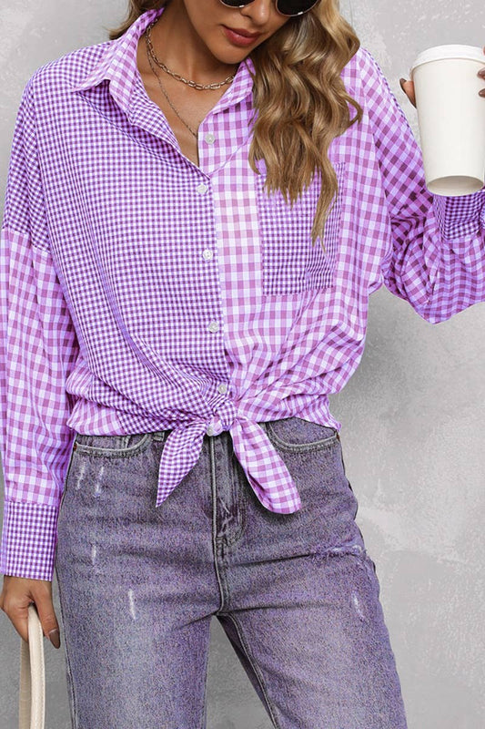 CWTSTL2078_COLOR-MATCHING PLAID LONG-SLEEVED SHIRT
