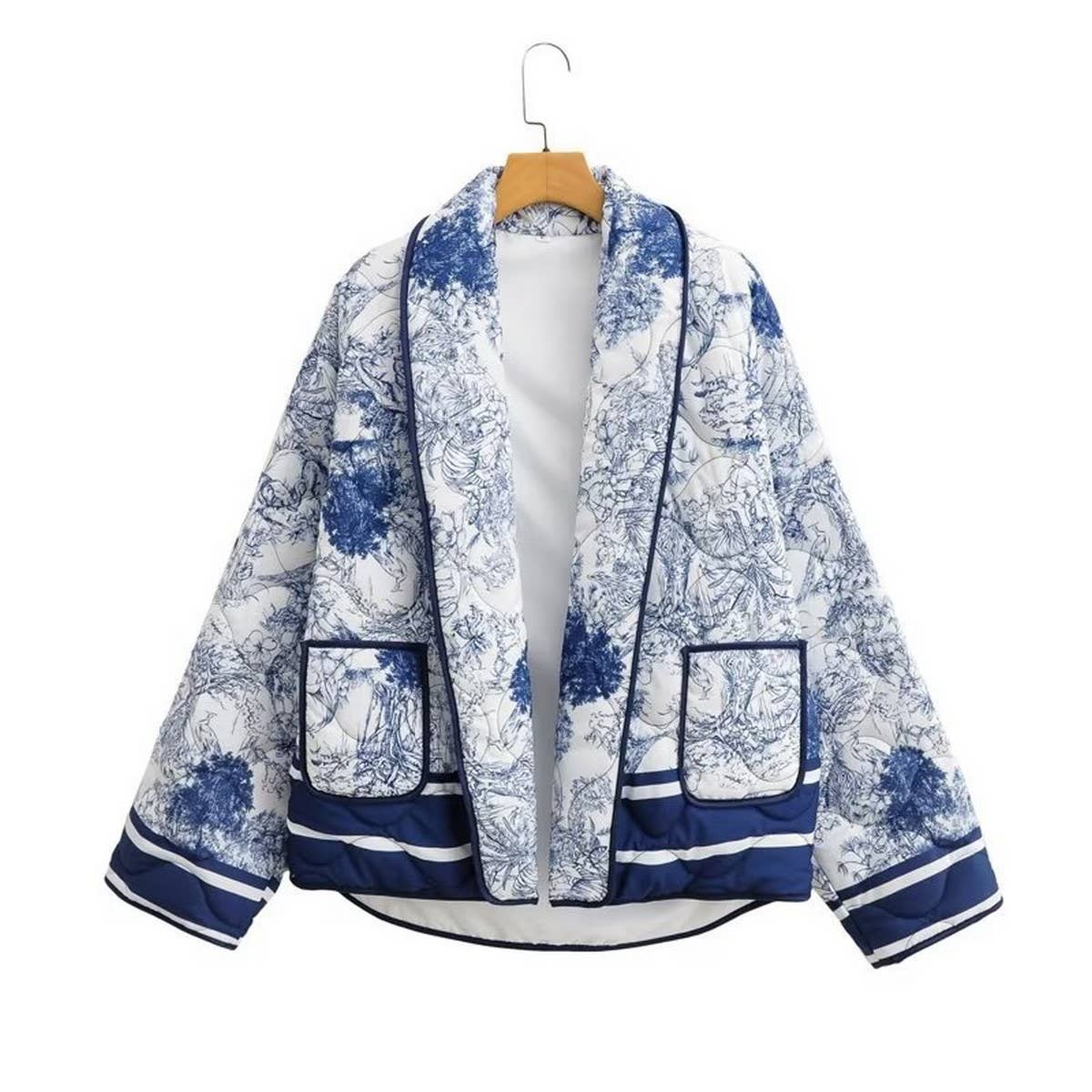 QUILTED JACKET WITH  FLORAL PRINT LAPEL_CWOJA1565
