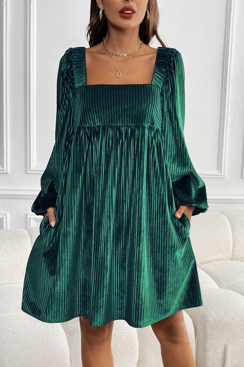 CWDSD7267_AUTUMN VELVET SQUARE NECK HALTER DRESS