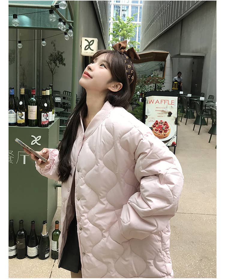 Collar diamond plaid thick padded jacket