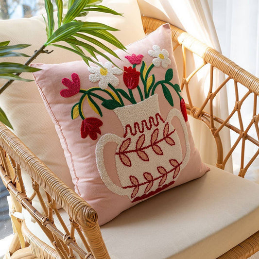 Yellow Floral Embroidered Pillow Cover for Sofa/Bed_CWMM7694