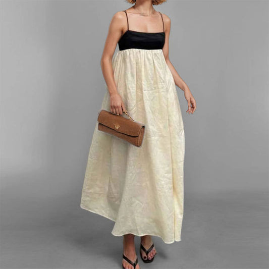 Chic black & white colorblock backless midi dress