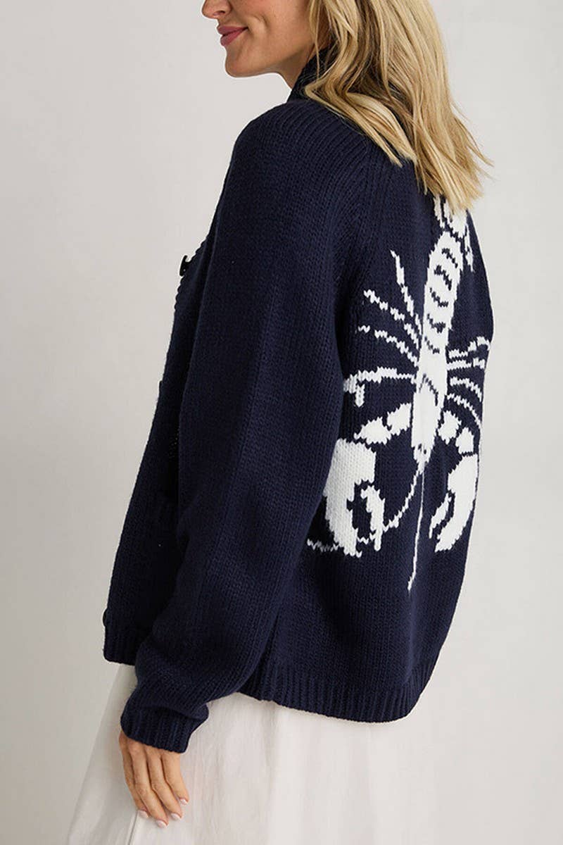 CWOSWL07743_2024 WINTER SHRIMP PRINT BUTTON KNIT CARDIGAN