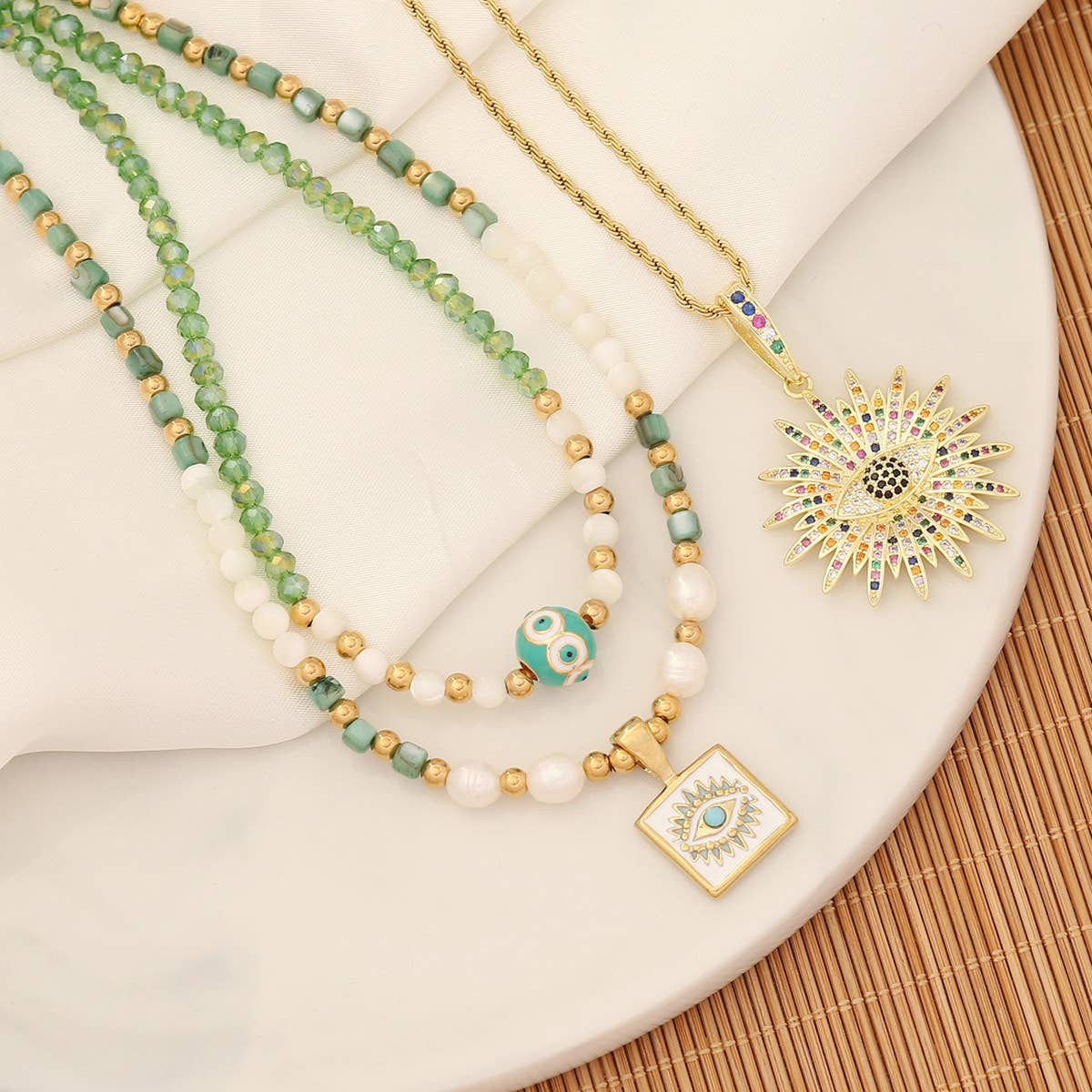 FASHION SUNFLOWER NATURAL STONE NECKLACE_CWAJE0634