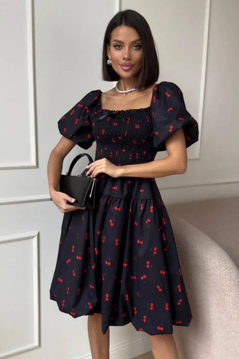 CWDSD8561_PRINTED SHORT WAIST-CINCHING MINI DRESS