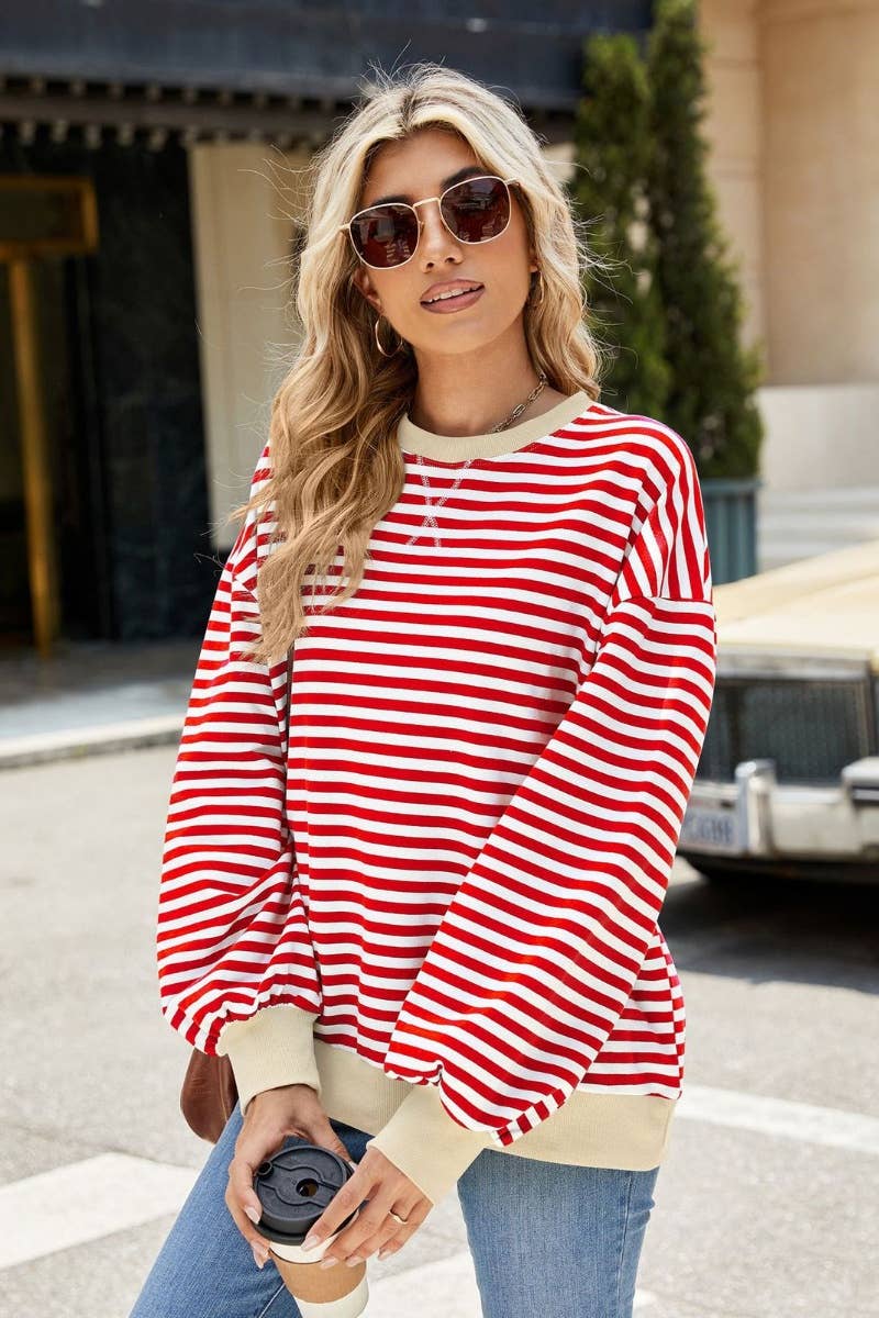 CWTBLL1888_FALL CREW-NECK STRIPED LONG-SLEEVED TOP