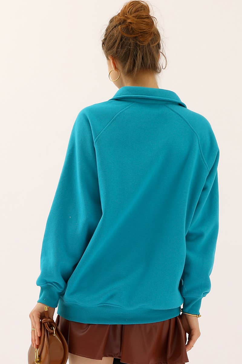 CWTTL906-P_PLUS SIZE BUTTON COLLAR RAGLAN SLEEVE SWEATSHIRT