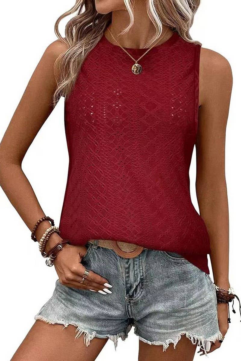 CWTBLSL0360_ROUND NECK SLEEVELESS PRINTED VEST T-SHIRT