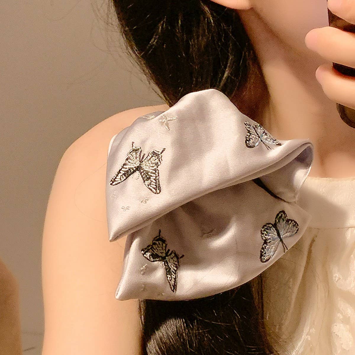 SATIN HEAVY EMBROIDERY BUTTERFLY HAIR ACCESSORY