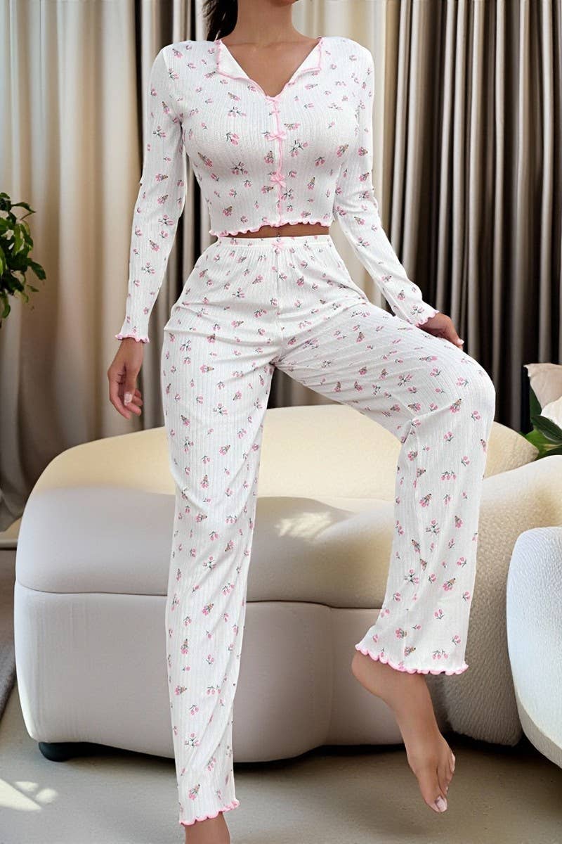 CWSPJ00472_FLORAL PRINT LONG SLEEVE PANTS PAJAMA SET