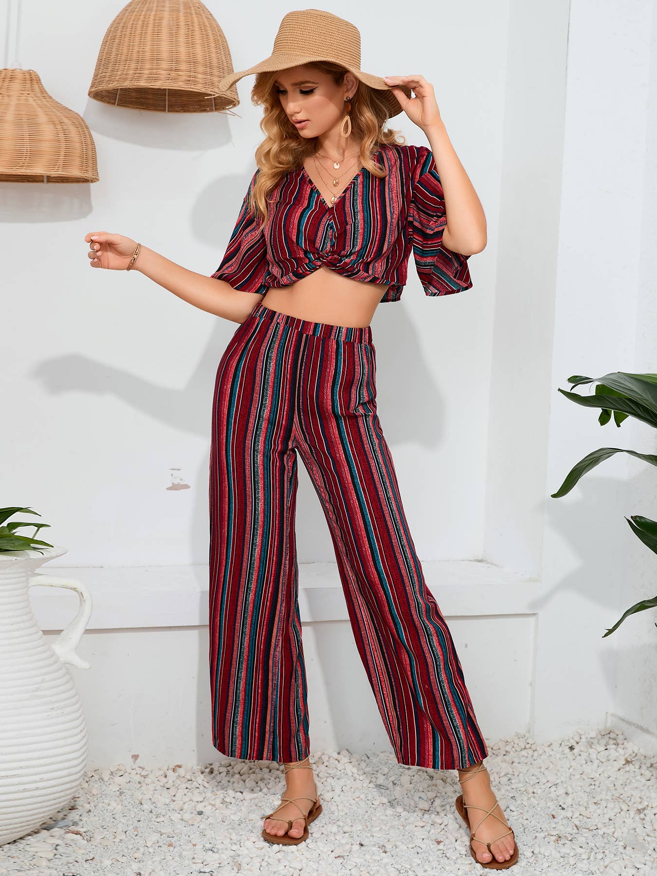 City style trousers short sleeve top two-piece set