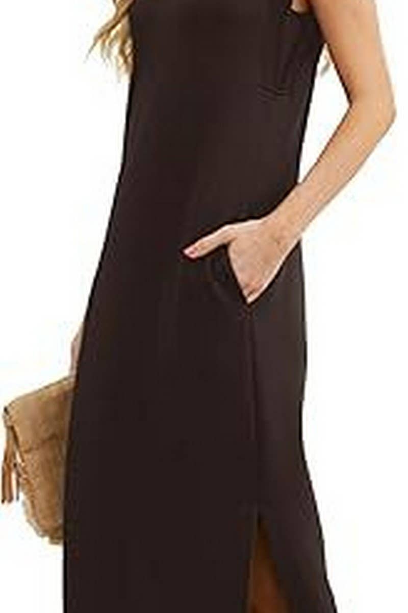 CWDMD5904_SLEEVELESS SPLIT HEM POCKET MAXI BEACH DRESS