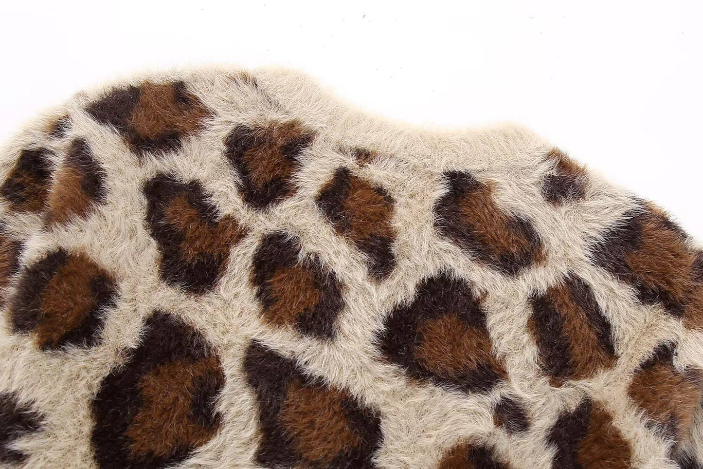 CREW-NECK LEOPARD PRINT SINGLE-BREASTED CARDIGAN
