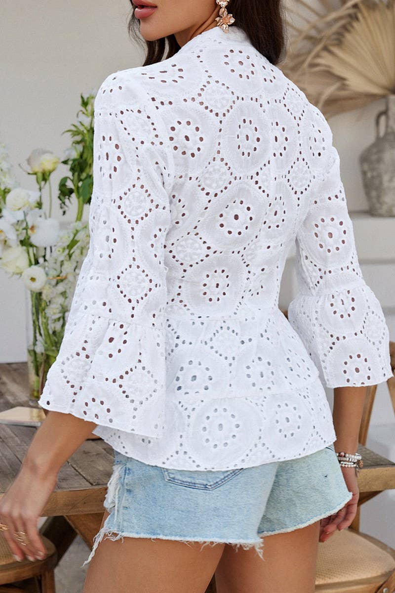 CWTBLL3593_CASUAL HOLLOW V-NECK THREE-QUARTER SLEEVE SHIRT