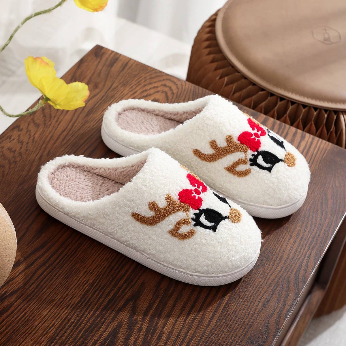 CUTE DEER HORN CHRISTMAS ELEMENT COTTON SLIPPERS