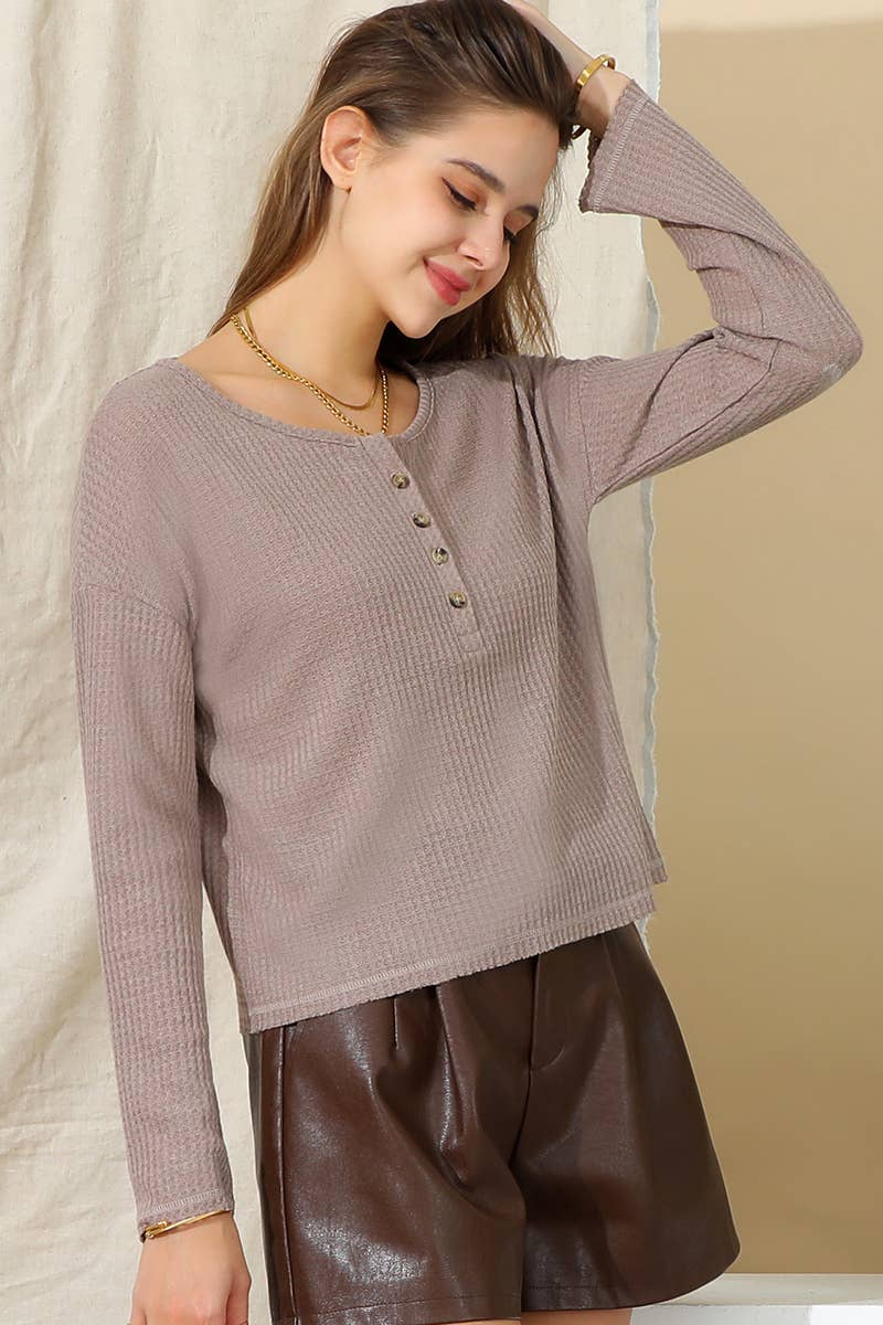 CWTTL971_LONG SLEEVE HENLEY NECK CASUAL TOP