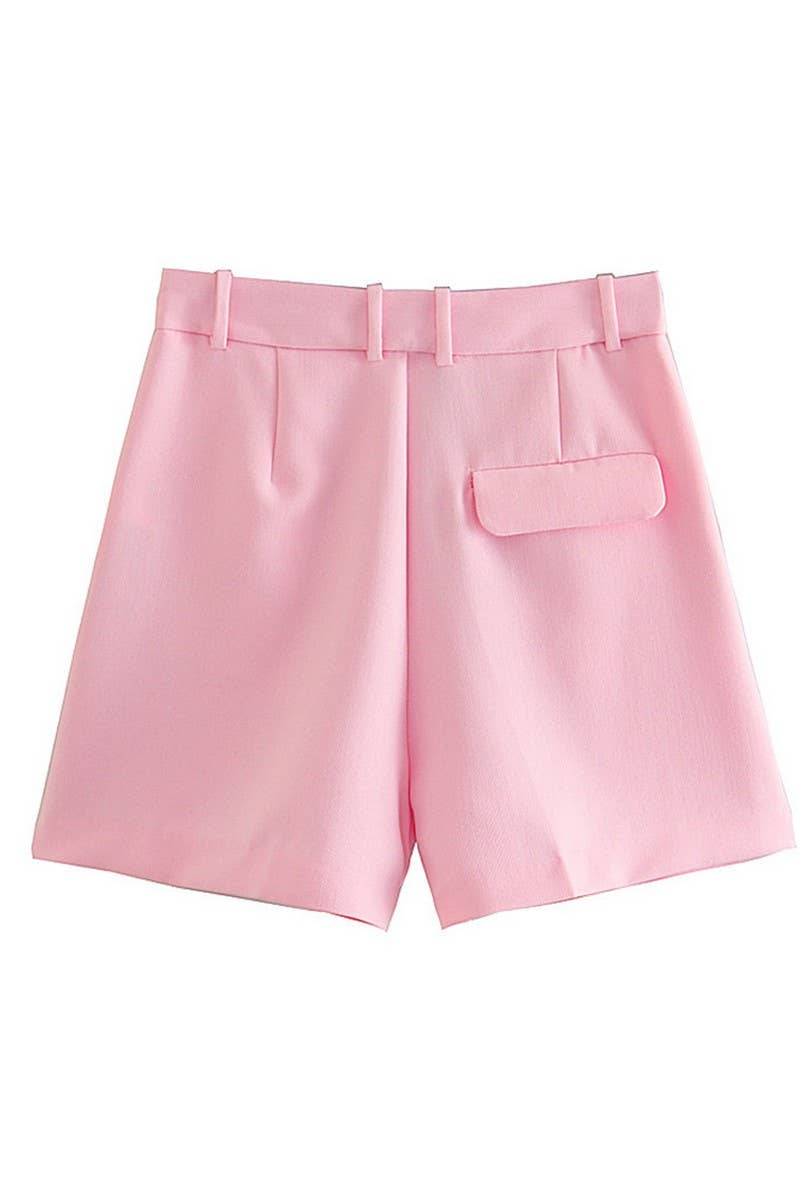 CWBSP0423_SOLID COLOR HIGH WAIST PLEATED CASUAL SHORTS