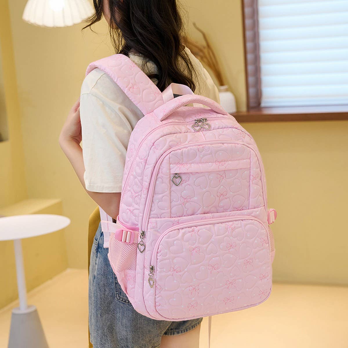 Backpacks for School Girls?“Heart Print 2-Piece Set_CWAB5393