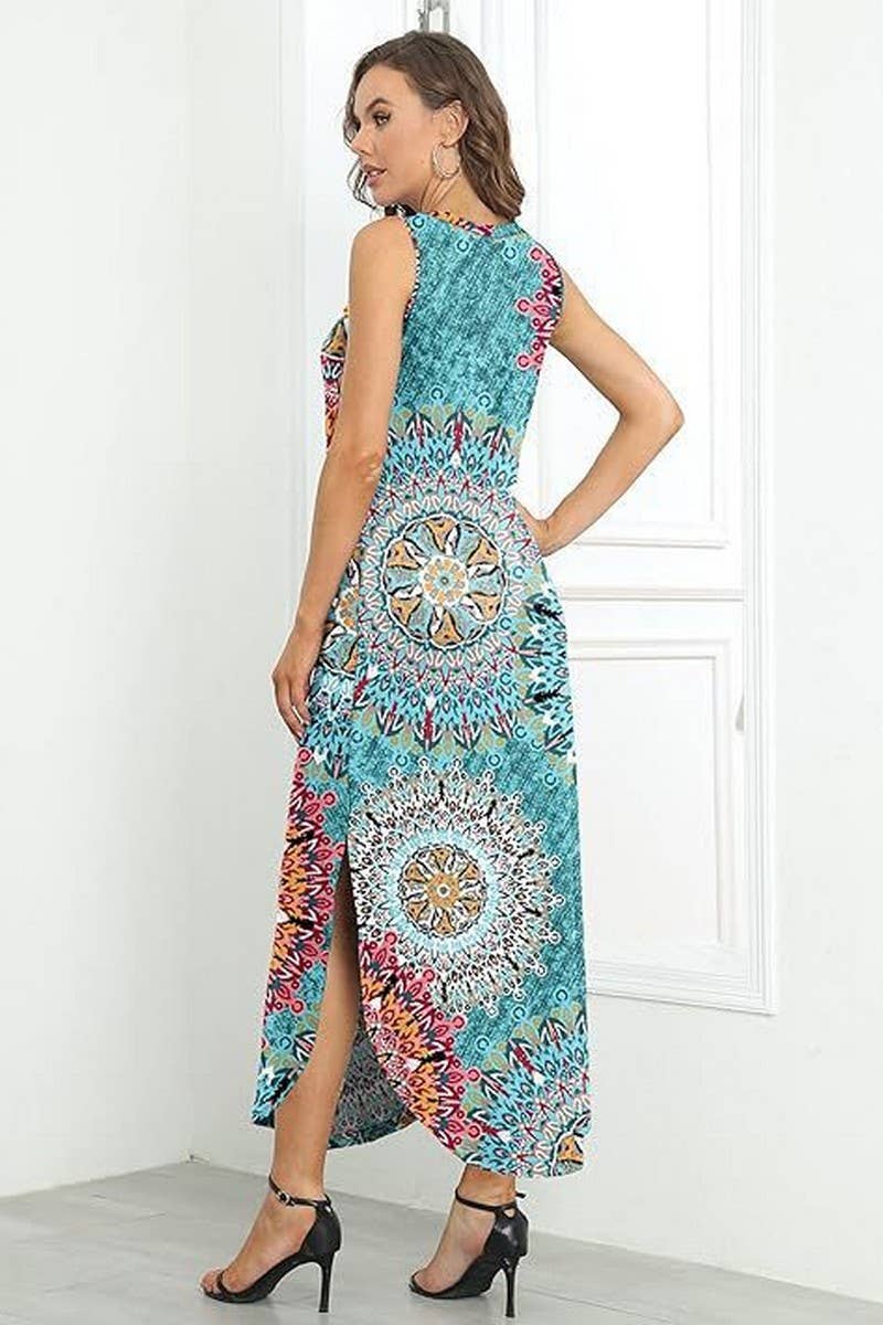 CWDMD5906_SLEEVELESS FLORAL PRINT PULLOVER MAXI DRESS