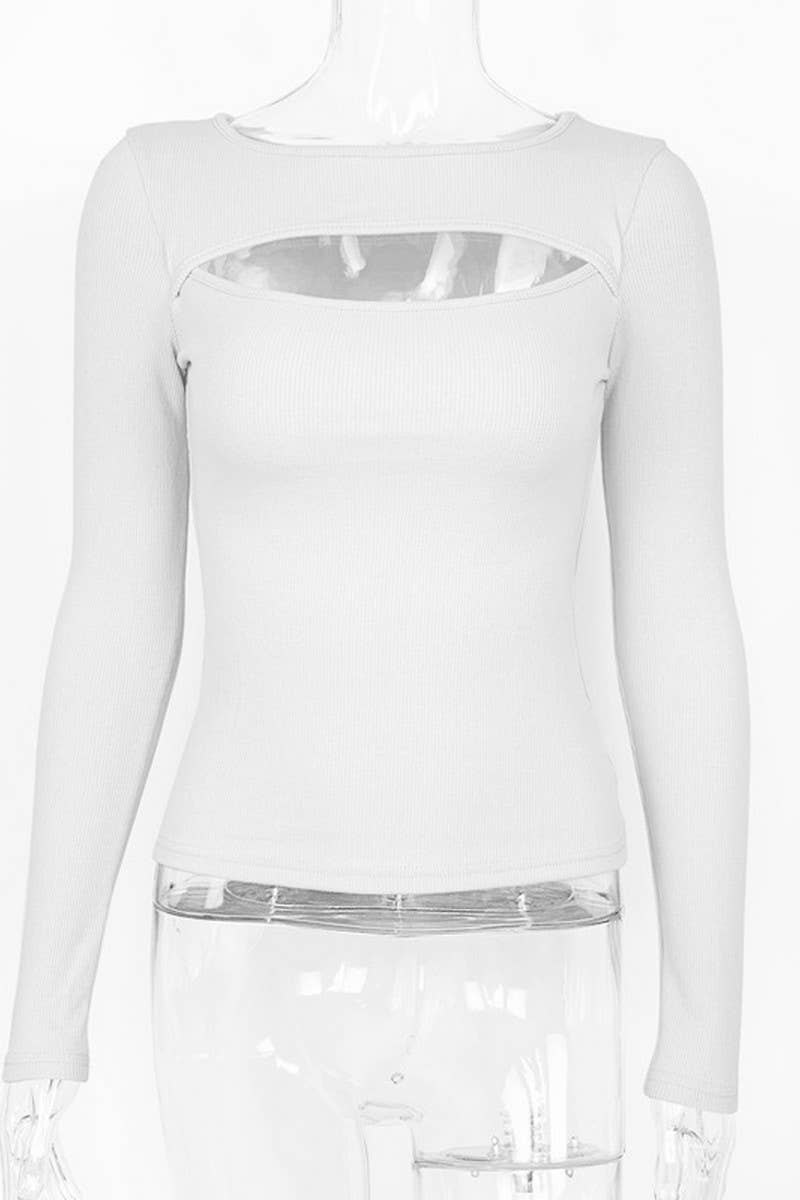 CWTBLL3780_RIBBED CUTOUT SLIM FIT LONG SLEEVE TOP