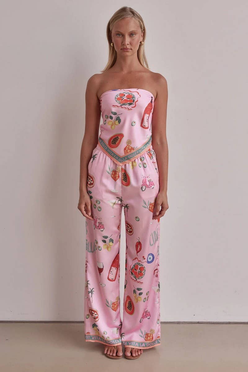 CWSTB1791_PRINTED STRAPLESS WIDE LEG TWO PIECE SET