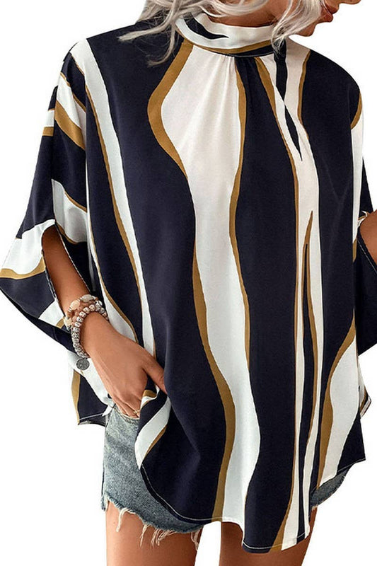 CWTBLS0927_IRREGULAR BAT SLEEVES PRINT SHIRT