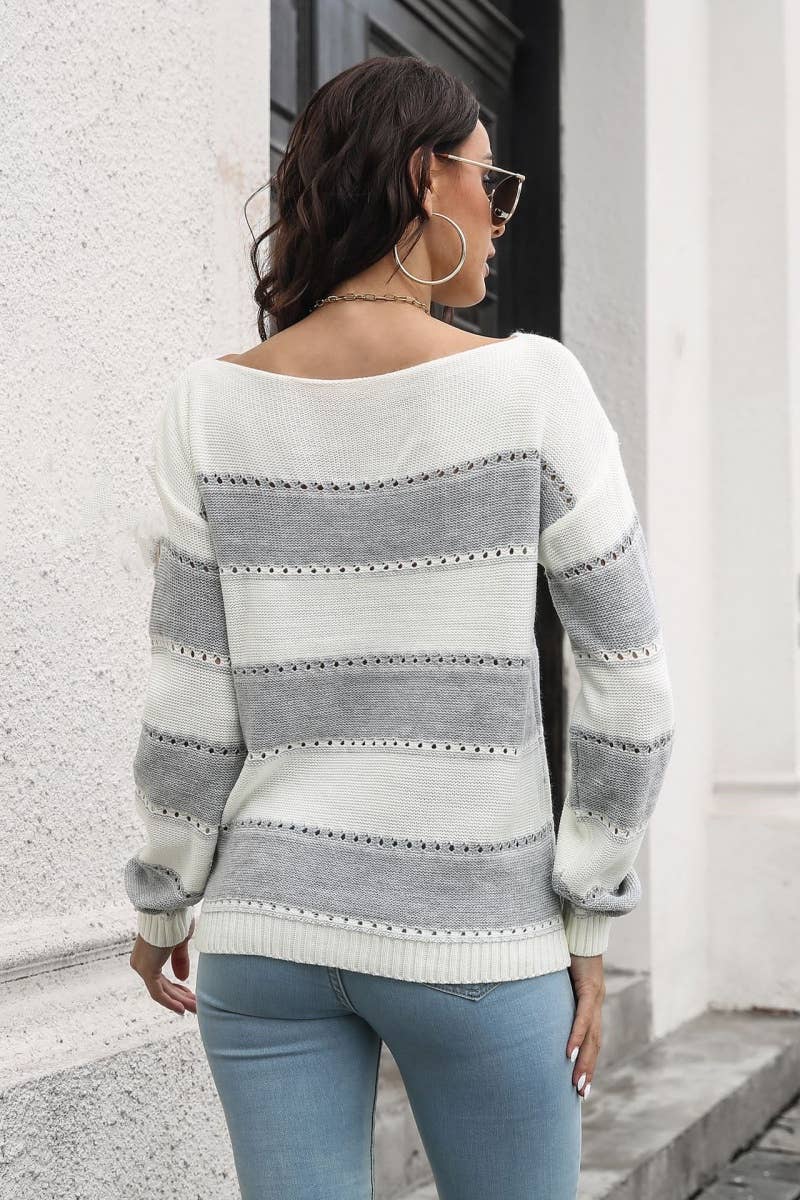 CWOSWL6409_OFF-THE-SHOULDER STRIPED LONG-SLEEVED SWEATER
