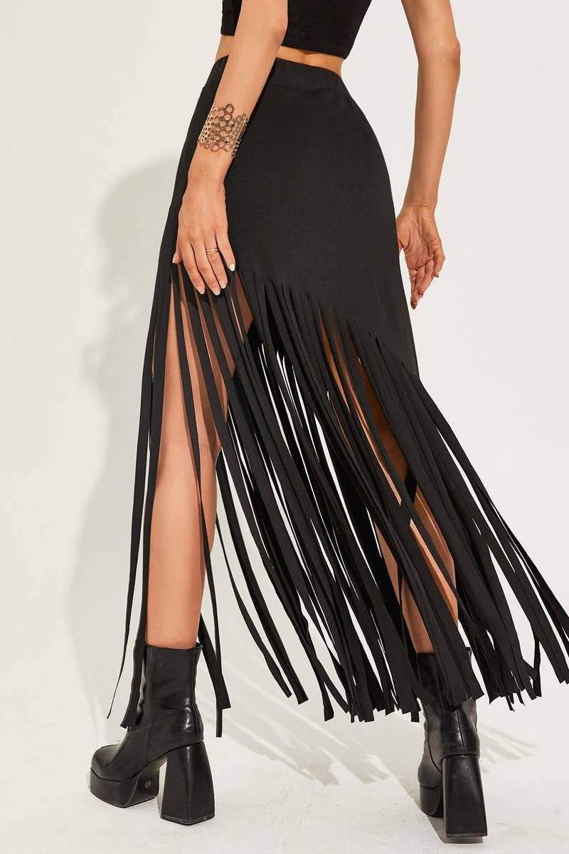 CWBLS00715_DARK PUNK TASSEL SEXY MINI SKIRT WOMEN