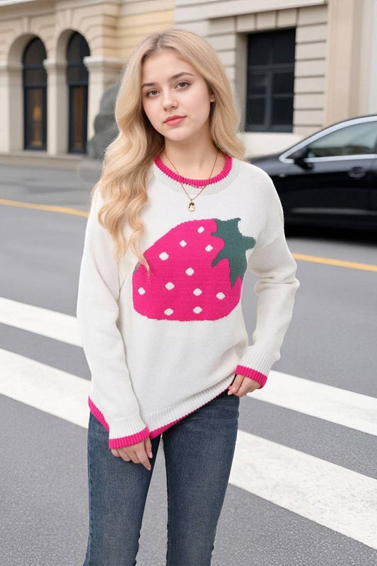 CWOSWL07583_STRAWBERRY VALENTINE'S DAY PULLOVER SWEATER