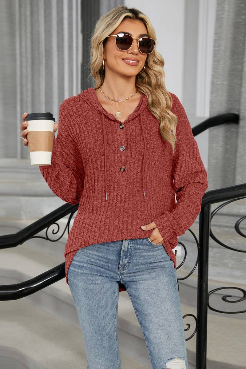 CWOHOL1093_SOLID COLOR HOODED BUTTON LOOSE SWEATSHIRT