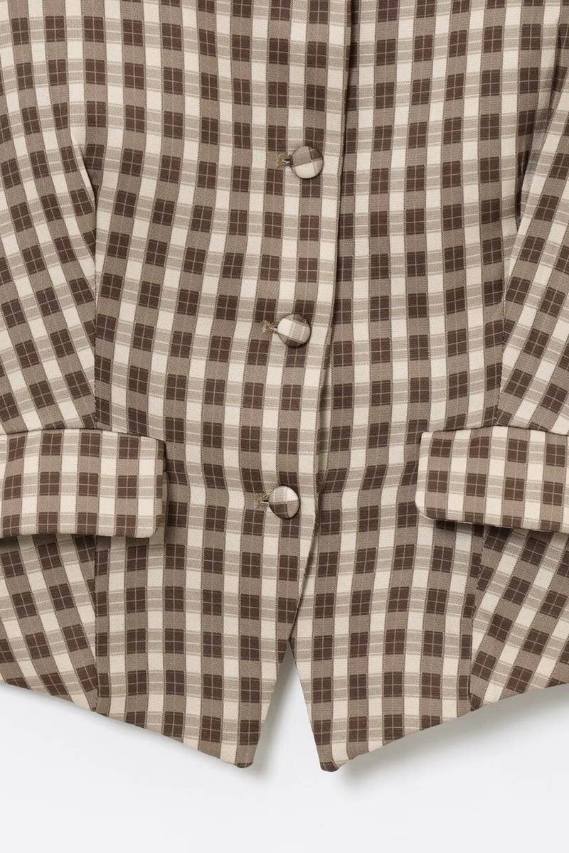 CWOV0724_SPRING FASHION PLAID WAISTED VEST TOP