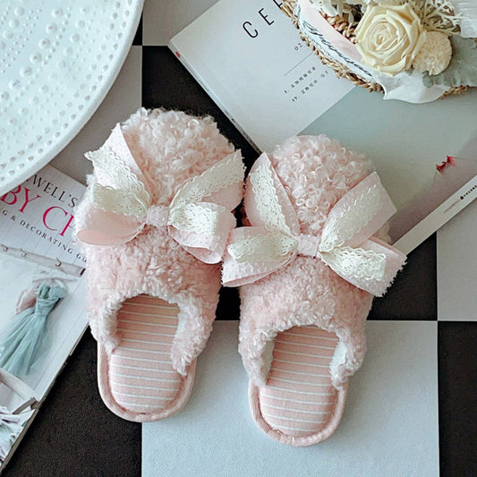 NEW BOWKNOT COTTON NON-SLIP SLIPPERS FOR WOMEN