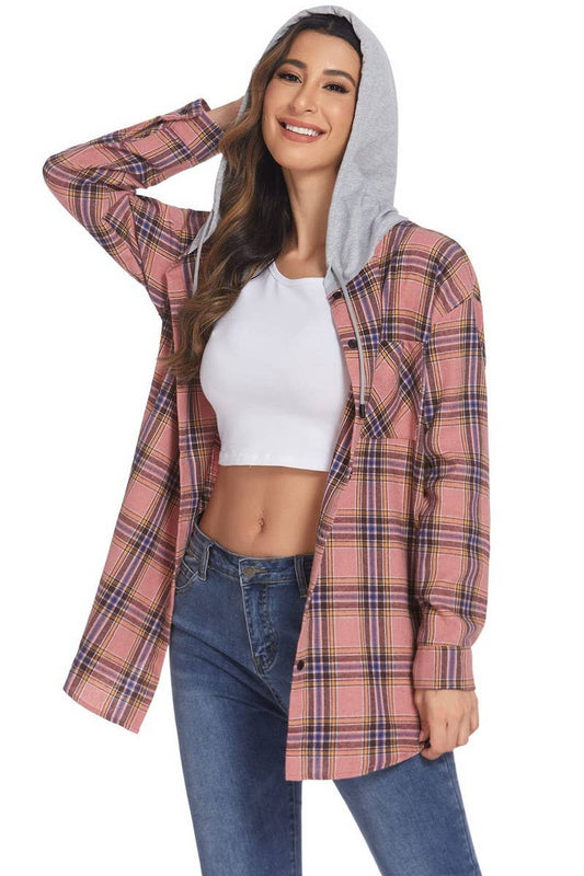 CWOHOL0469_Button Down Long Sleeve Hoodie Casual Jacket