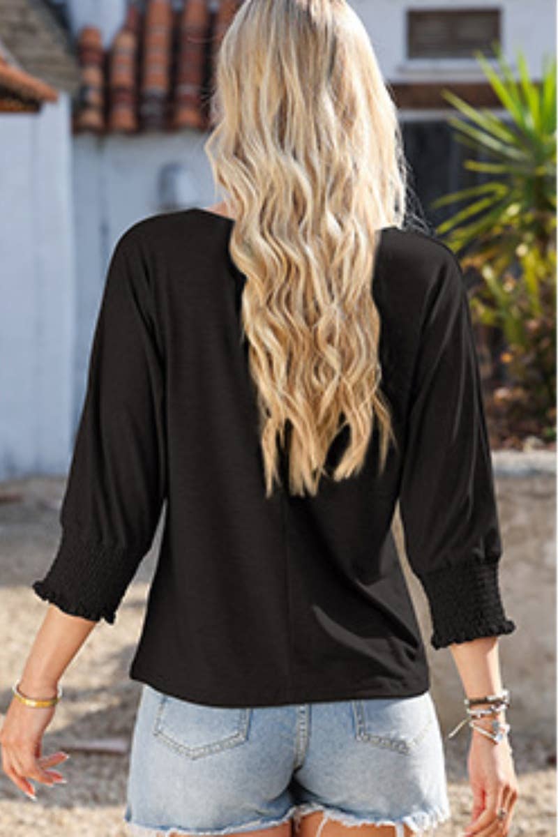 CWTBLL1397_SUMMER LOOSE CREW-NECK MID-LONG-SLEEVED TOP