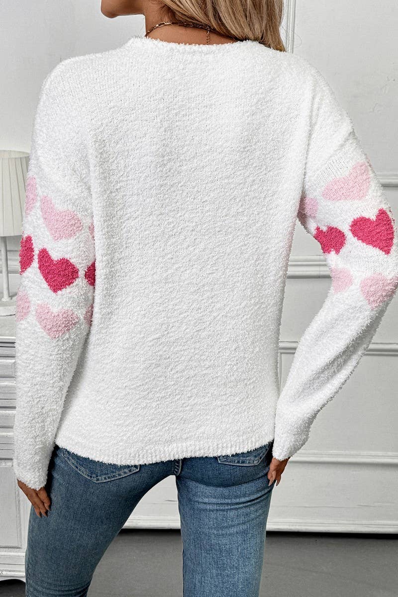CWOSWL6902_V-NECK LONG SLEEVE HEART PRINT SWEATER